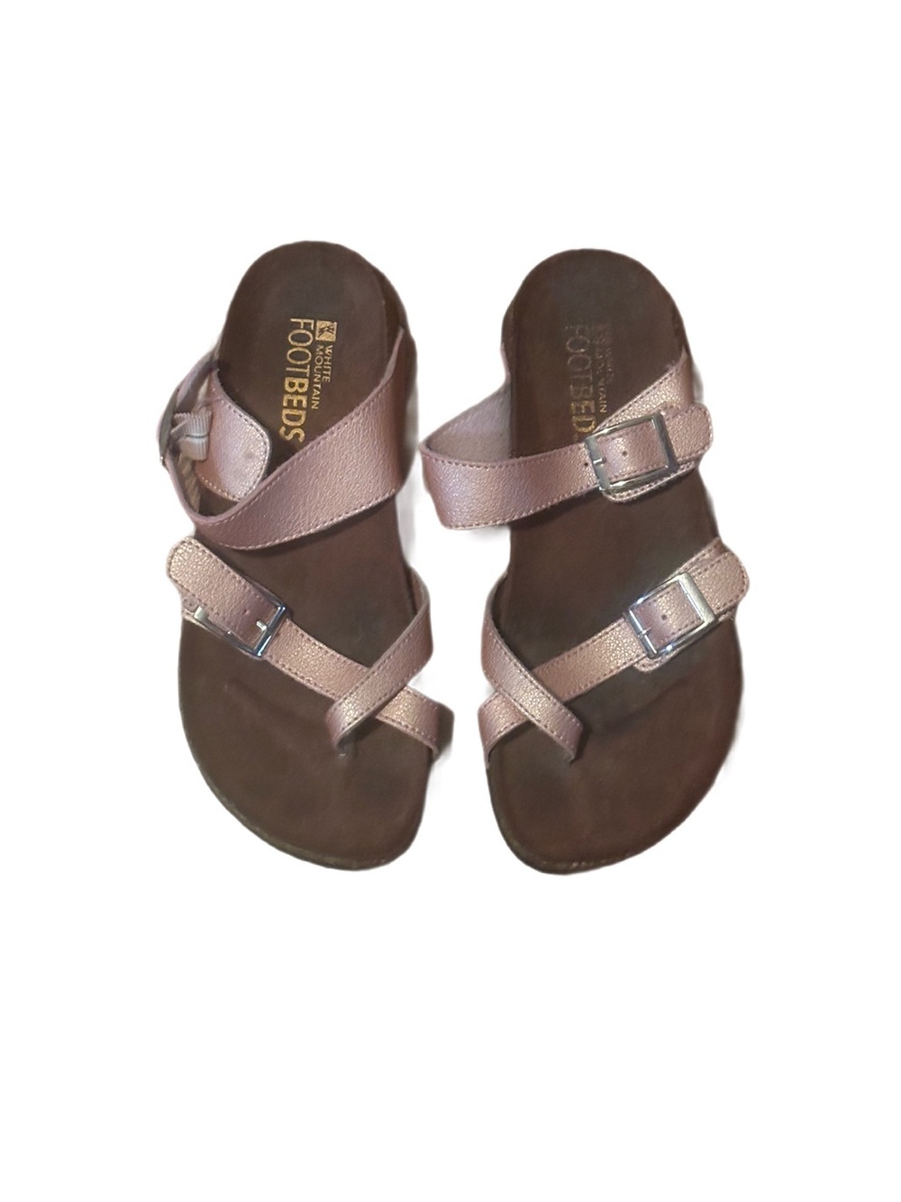 White Mountain Rose Gold Buckle Strappy Footbed Sandals Size 7 EUC